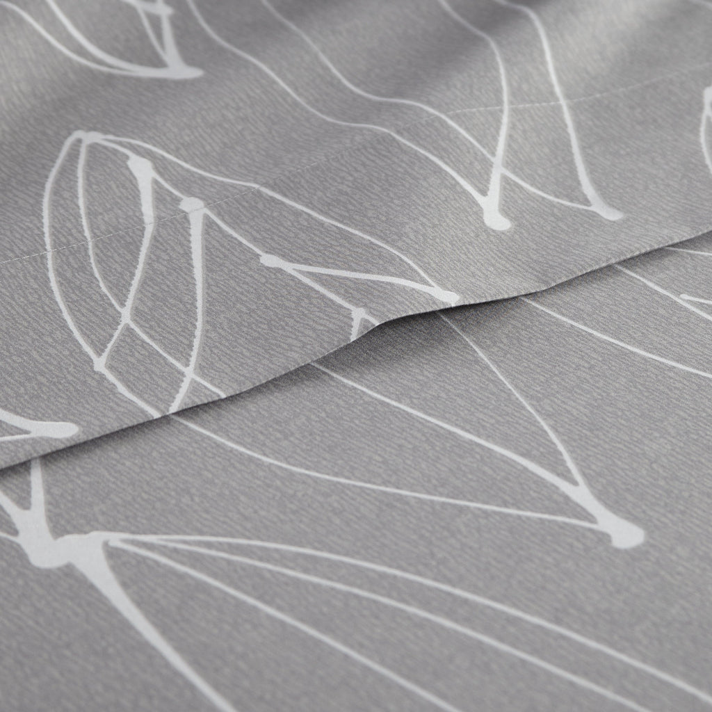 Botanical Printed Microfiber Sheet Set, Grey