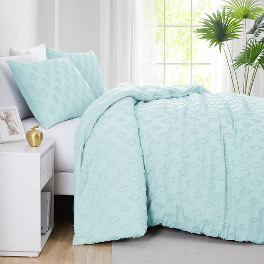 Diamond Pattern Duvet Cover Set, Sky Blue